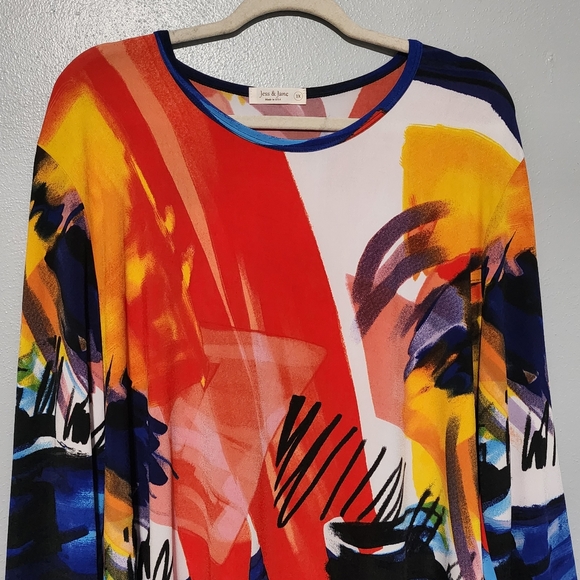 JESS & JANE Monet Print Tunic Top Plus Size 1X Colorful Abstract Art Made in USA - Picture 4 of 14